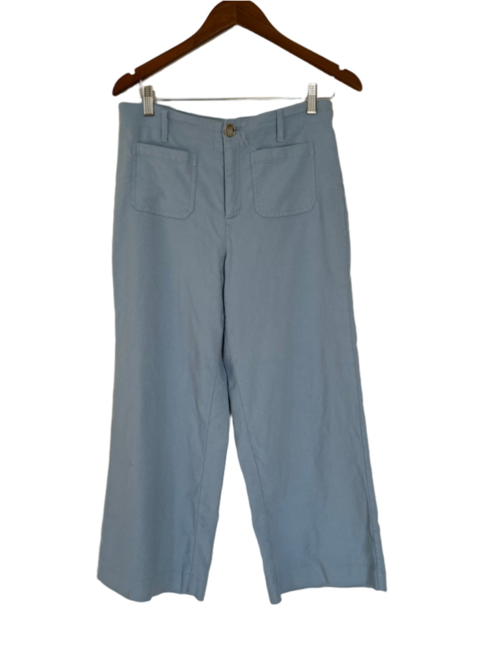 Light Blue Stretch Linen Haver & Blair Wide Leg Cropped Pants High Waist